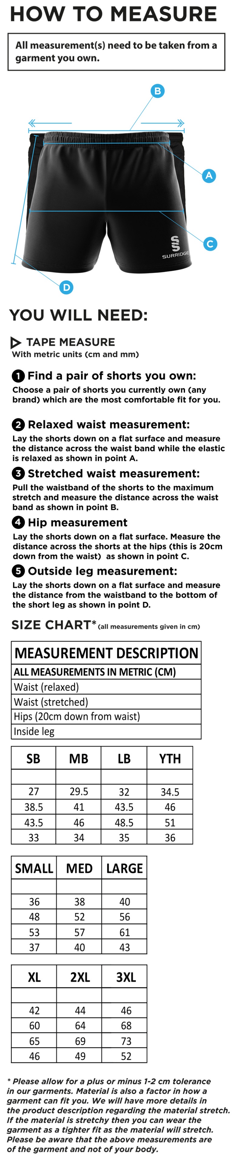 Bude HC - Performance Gym Short - Men's Fit - Size Guide