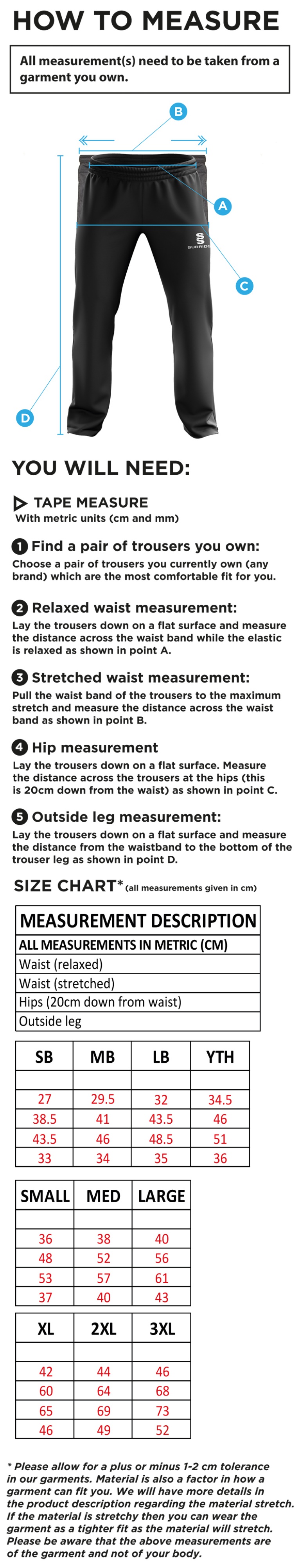Bude HC Rip Stop Track Pant : Navy - Size Guide