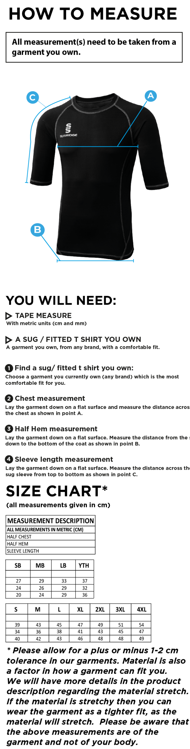 Bude HC Premier Short Sleeve Sug : Navy - Size Guide