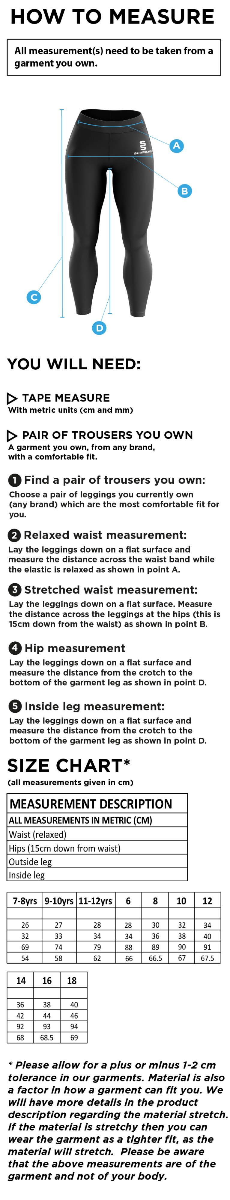 Bude HC - Performance Full Length Leggings - Women's Fit - Size Guide