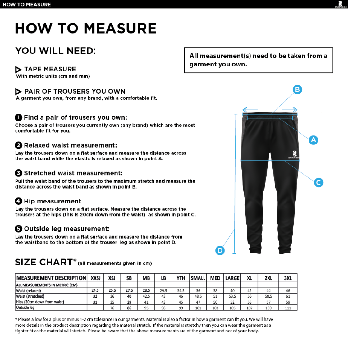 Bude HC Tek Slim Pant : Navy - Size Guide