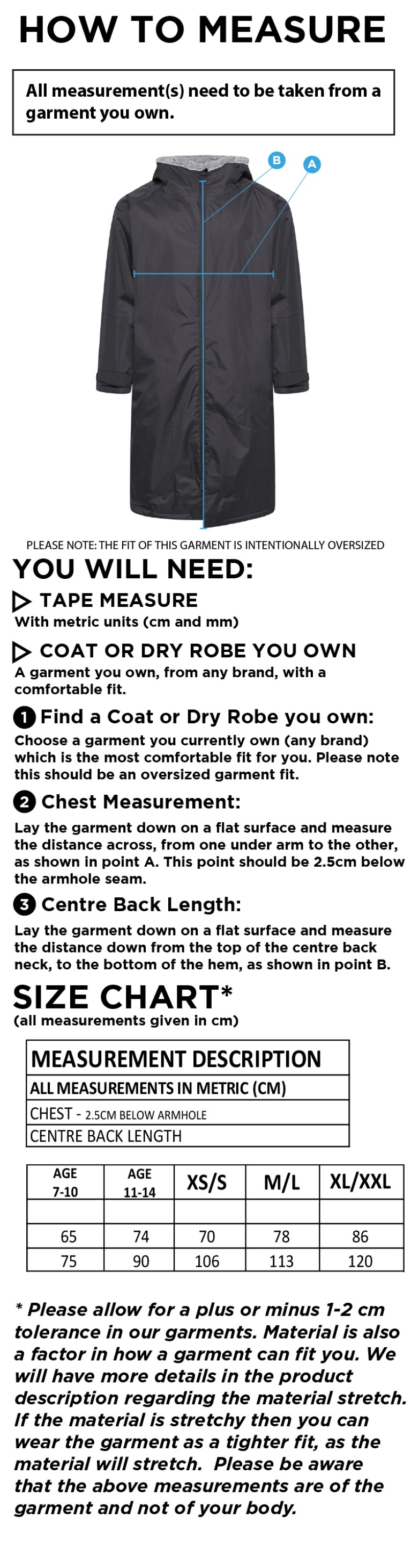 Bude HC - Active Thermal Fleece Robe - Unisex Fit - Size Guide