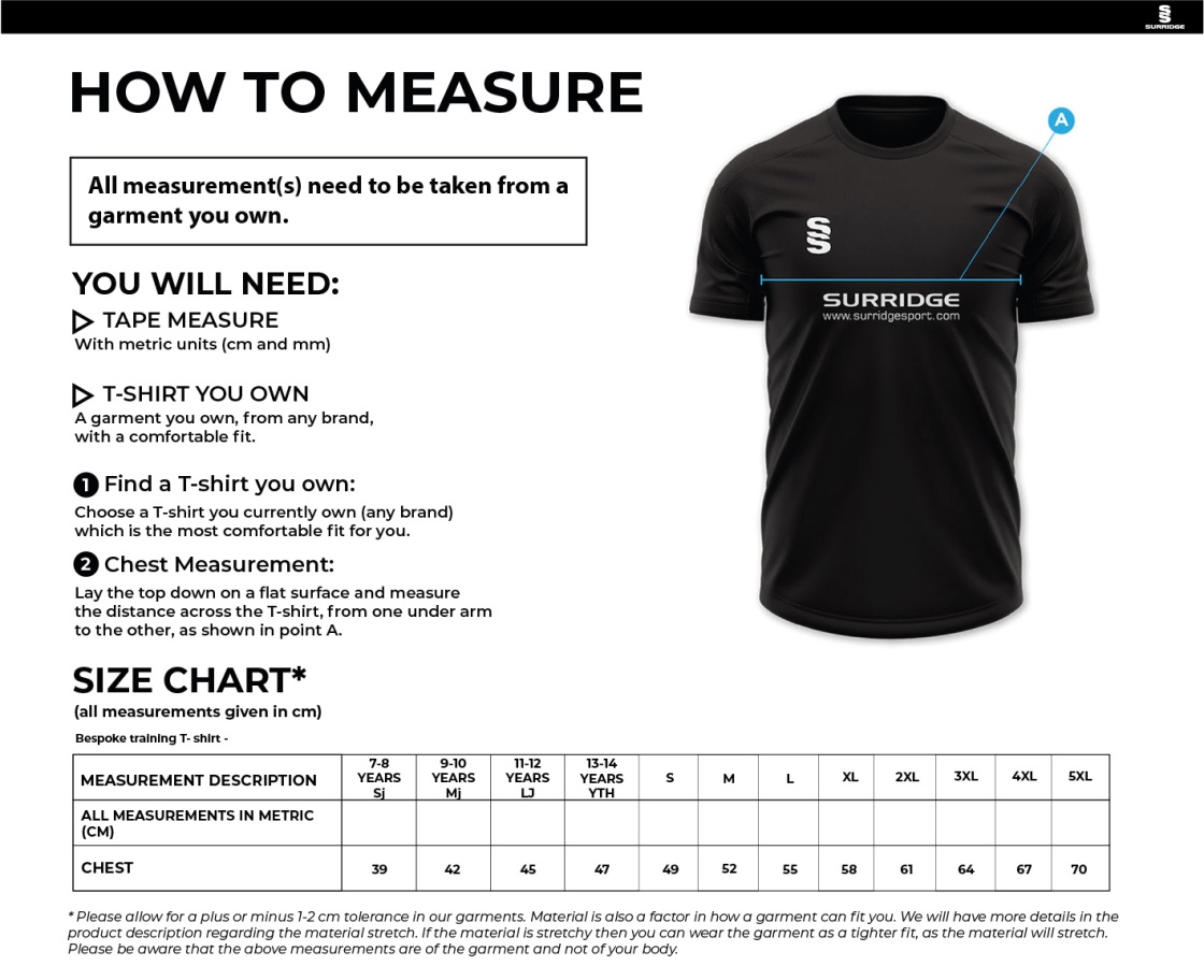 Bude HC - Impact T-Shirt - Men's Fit - Size Guide
