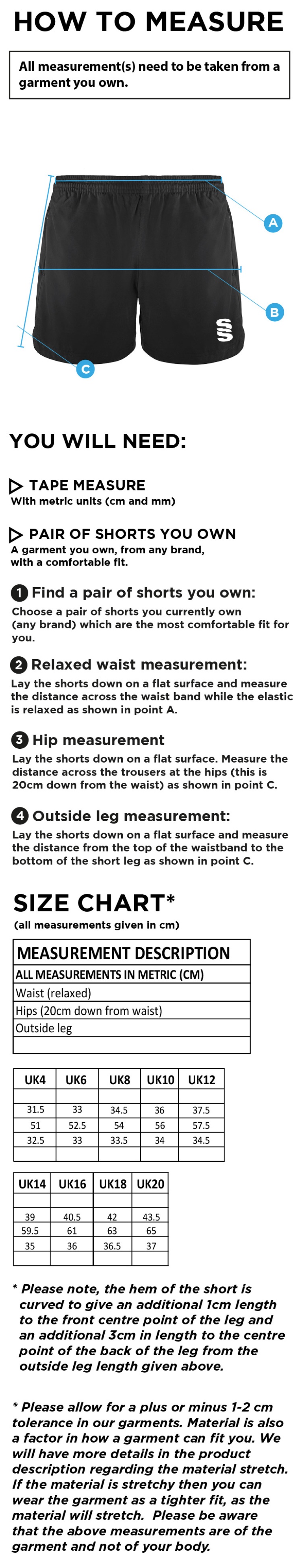 Bude HC - Performance Gym Short - Women's Fit - Size Guide