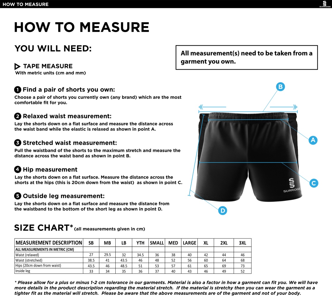Bude HC - Performance Gym Short - Men's Fit - Size Guide