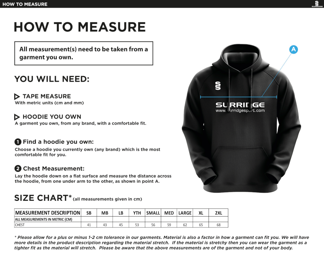 Bude HC Blade Hoody : Navy / Sky /White - Size Guide
