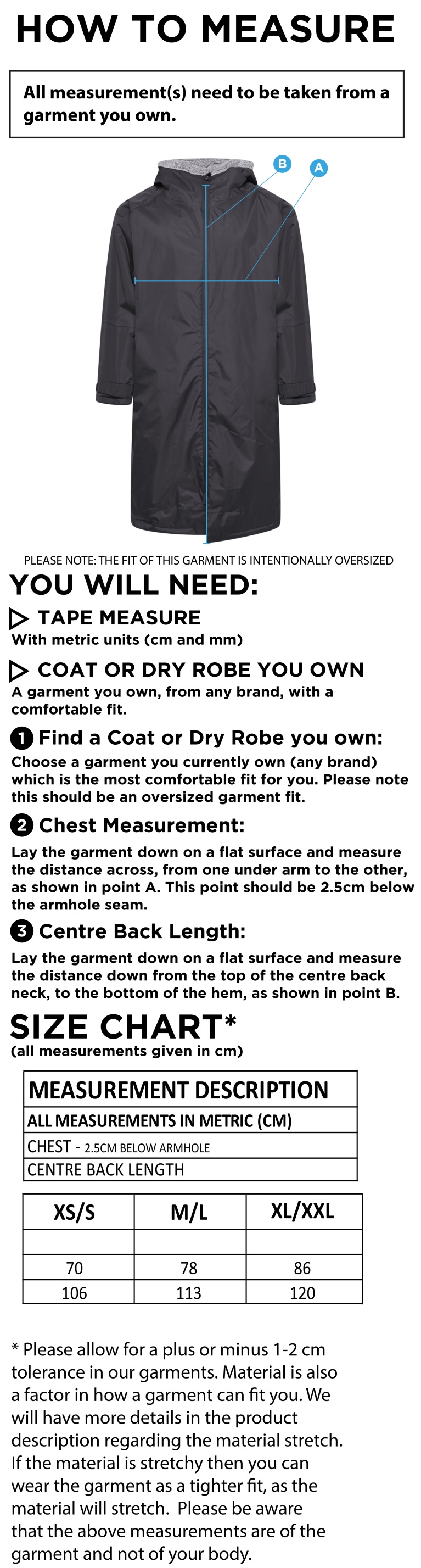 Bude HC - Active Thermal Fleece Robe - Unisex Fit - Size Guide