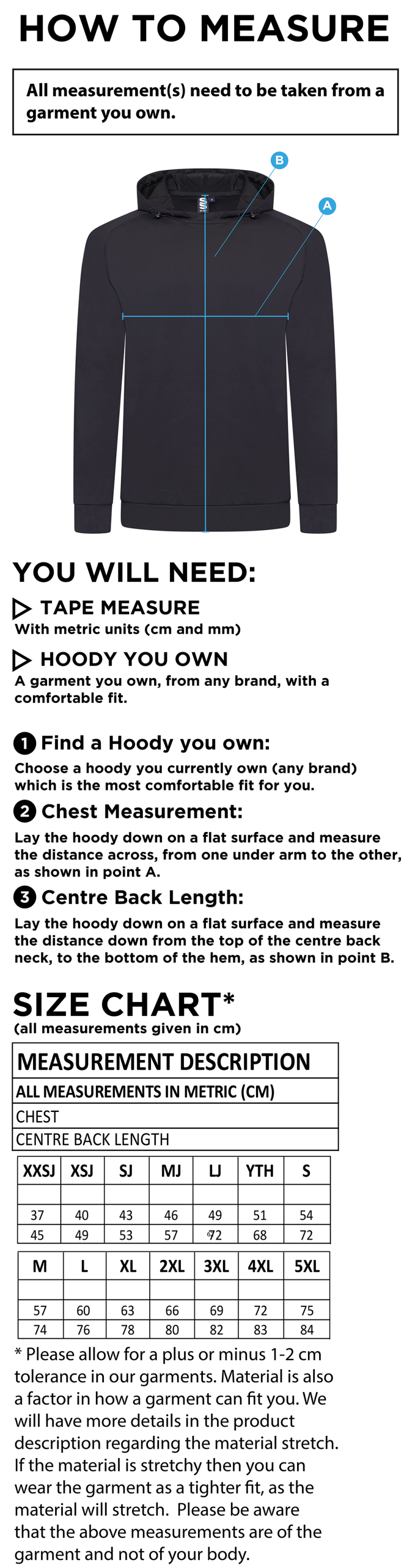 Bude HC - Active Hoody - Unisex Fit - Size Guide