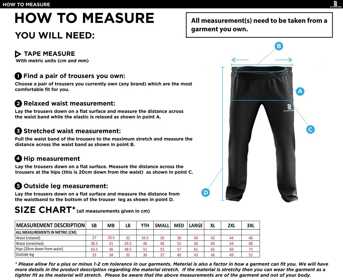 Bude HC Rip Stop Track Pant : Navy - Size Guide