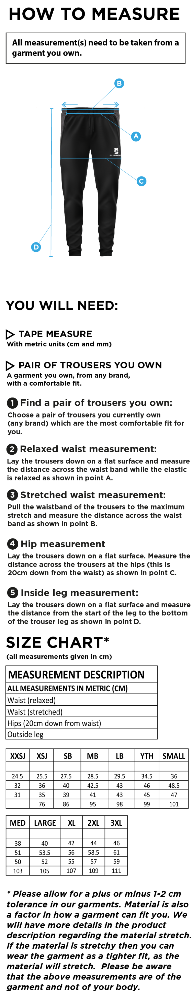 Bude HC Tek Slim Pant : Navy - Size Guide