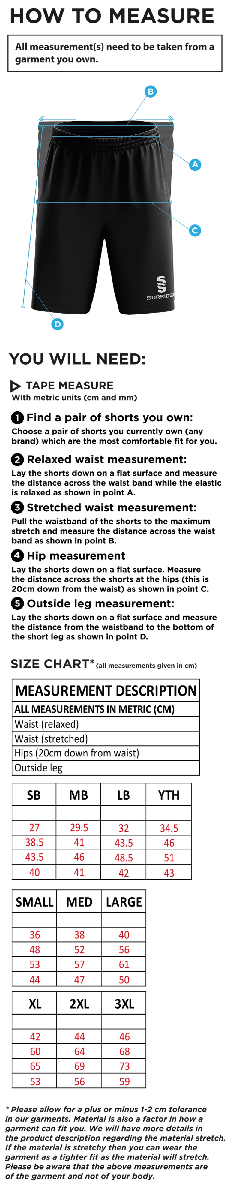 Bude HC Blade Shorts : Black - Size Guide