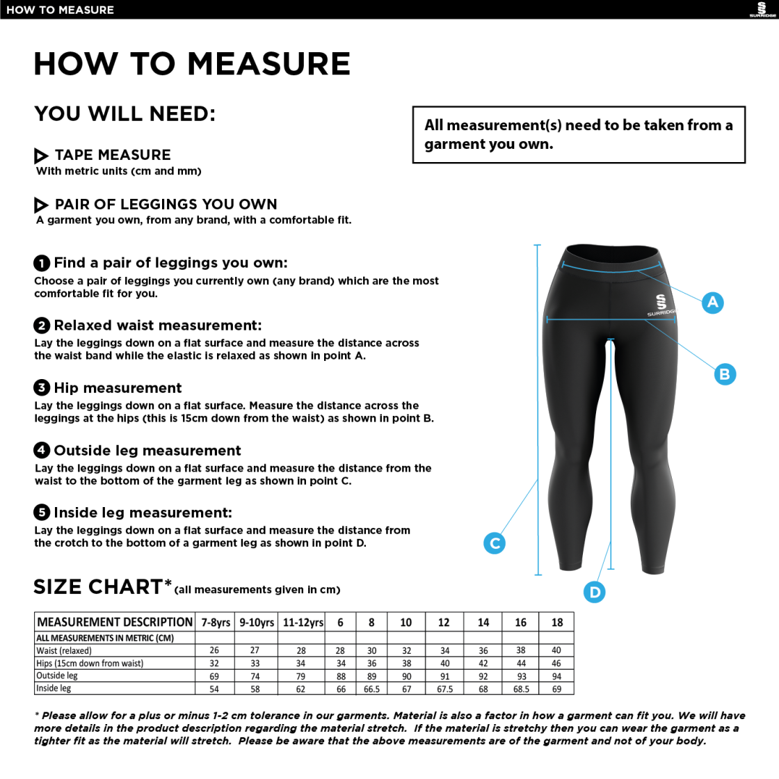 Bude HC - Performance Full Length Leggings - Women's Fit - Size Guide