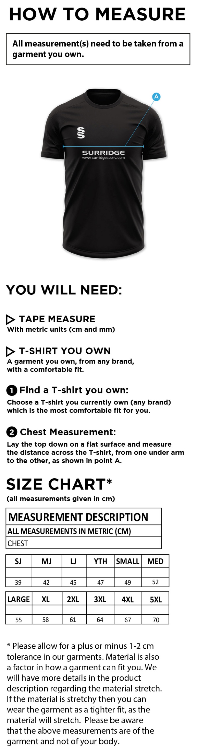 Bude HC - Impact T-Shirt - Men's Fit - Size Guide