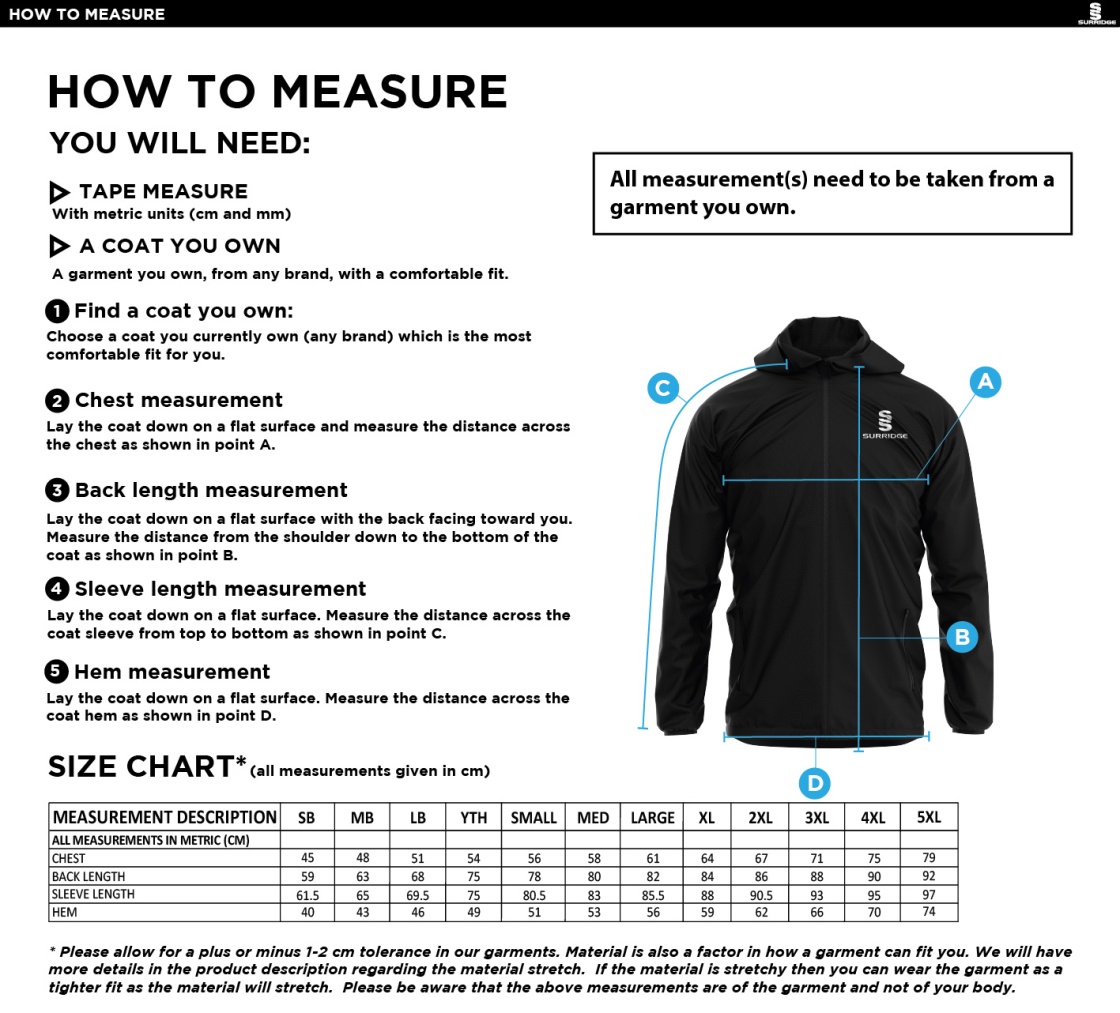 Bude HC Full Zip lightweight Training Jacket : Navy / Sky - Size Guide