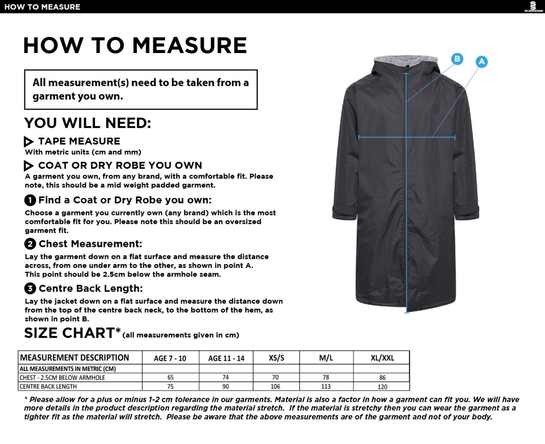Bude HC - Active Thermal Fleece Robe - Unisex Fit - Size Guide