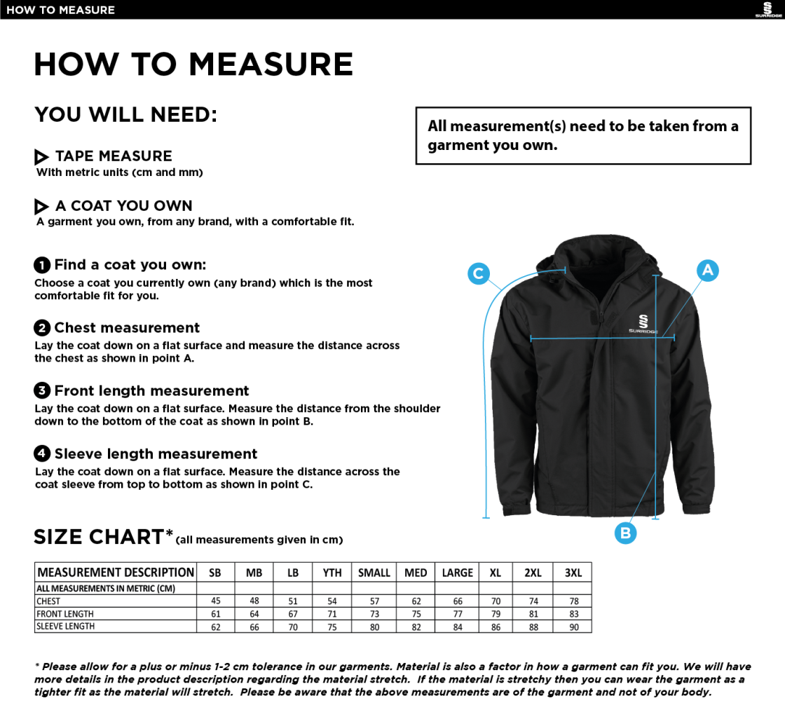 Bude HC Full Zip fleece lined Jacket : Navy / Sky - Size Guide