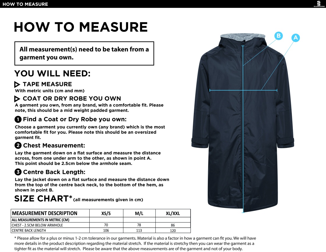 Bude HC - Active Thermal Fleece Robe - Unisex Fit - Size Guide