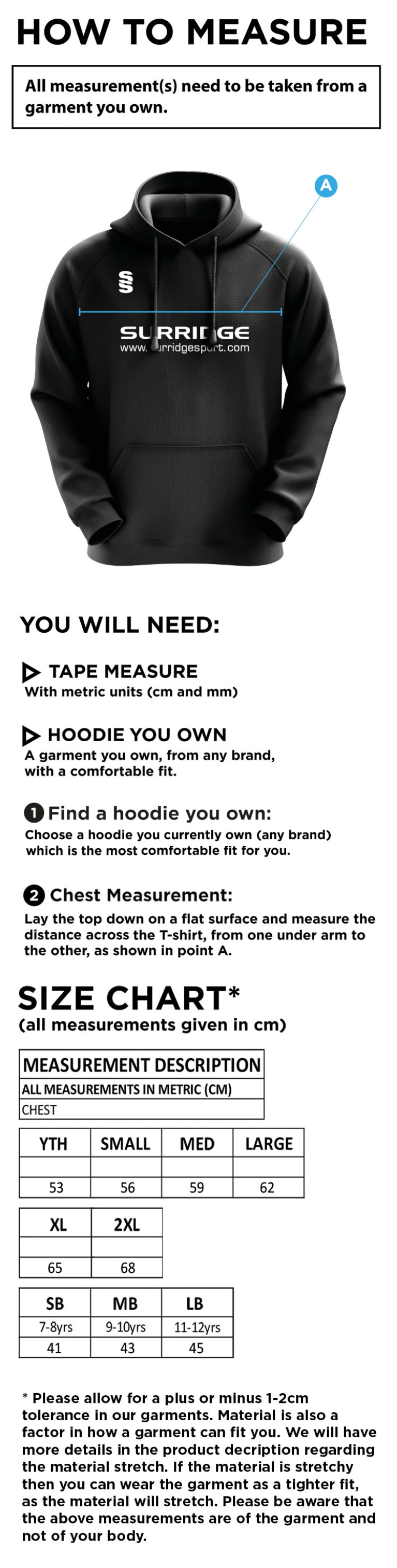 Bude HC Blade Hoody : Navy / Sky /White - Size Guide